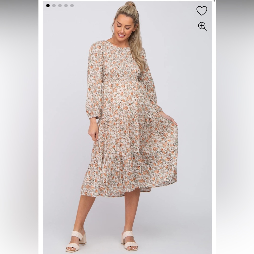 NWT Pink Blush Floral Midi Dress with Puff Sleeves